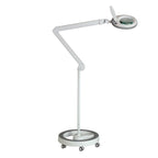 Lumeno Lupenleuchte in Grau im Set mit Rollstativ, seitliche Ansicht